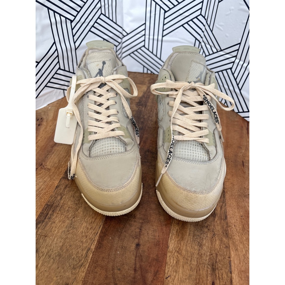 Off-White x Air Jordan 4 Retro Sail CV9388-100 Mens Size 11 Cream Sneakers